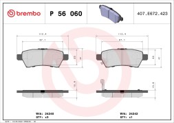 P56060 BREMBO Комплект гальмівних колодок з 4 шт