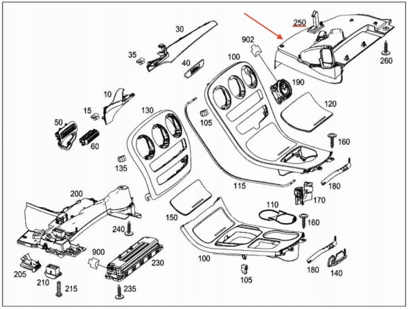 Mercedes-Benz OE 2056808205, A2056808205, A-205-680-82-05 НОВА ОРИГІНАЛЬНА ПРАВА КРИШКА КОНСОЛІ MERCEDES-BENZ C-CLASS W205 A2056808205