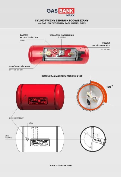 Китай GB-ZP-023-230 Балон LPG 23л підвісний 230x630мм газова фаза для КАМПЕРА, FoodTruck