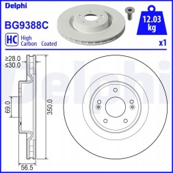 Delphi BG9388C Гальмівний диск кришковий передній kia stinger 17-> 3.3 t-gdi