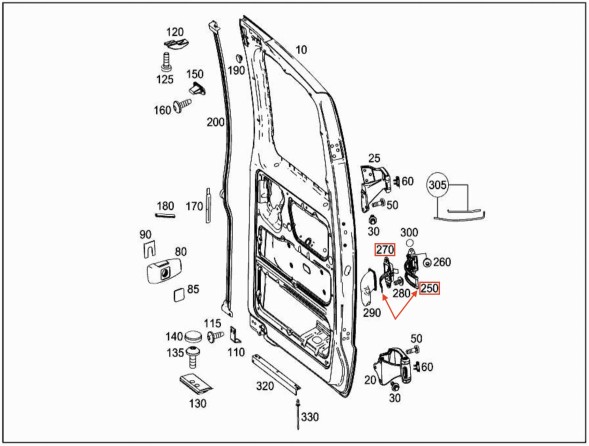 Mercedes-Benz OE 6397600928, A6397600928, A-639-760-09-28 ОБМЕЖЕННЯ ЗАДНІХ ДВЕРЕЙ MERCEDES A6397601028 A6397600928