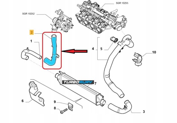 Turborury 2506700034379 Шнур трубка турбо шланг інтеркулера fiat grande punto 1.9 d 51838613