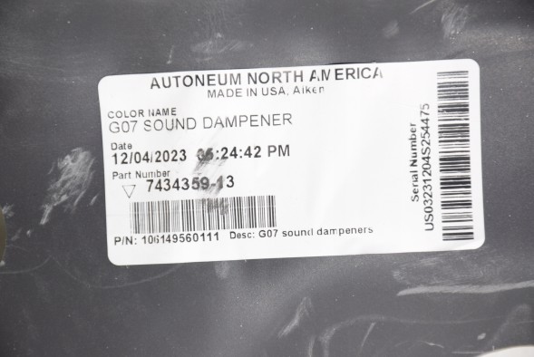 BMW OE 7434359 7438993 7478487 BMW BMW X7 G07 Ліве заднє Ущільнення Шумоізоляція Ізоляція Крила Багажника