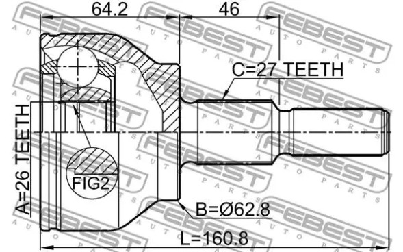 Febest 2110-KUGII Шрус (граната) передній 2110-kugii febest ford c-max