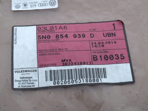 Volkswagen OE 5N0854939DUBN, 5N0 854 939 DU BN Volkswagen Tiguan 2012-2017 Молдинг дверей передній лівий 5N0854939DUBN