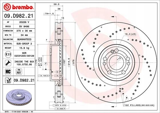 Brembo 09.D982.21 Brembo 09.D982.21 диск mercedes v167 gle 18- передній