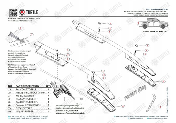 Turtle MR04002S Рейлінги Falcon silver Volkswagen Amarok 2010-2022 рр