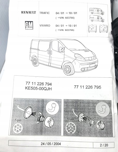 Renault OE Фаркоп для Renault Trafic, Opel Vivaro 7711226794 OE