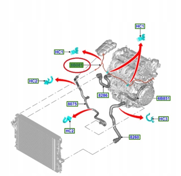 Ford OE 1765638 Шланг системи охолодження 1.0 ecoboost c-max focus 3_ 1829702 _ cv61-8k012-za