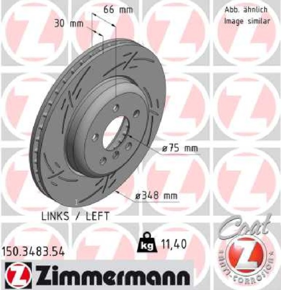 Zimmermann 150.3483.54 Гальмівний диск передній bmw 5 touring 3,0d 10-11 лівий