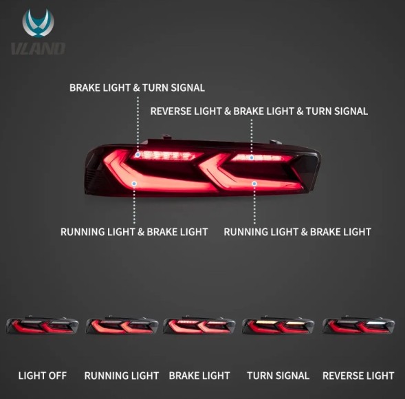 VLAND YAB-CMR-0278B EU 5 PIN ЛАМПА ЗАДНЯ СВІТЛОДІОДНА КОМПЛЕКТАЦІЯ VLAND RED EUROPA 5PIN CHEVROLET CAMARO 2016-18