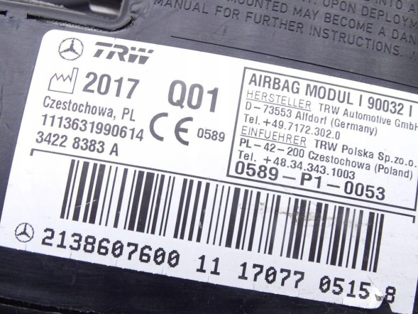 Mercedes-Benz OE 2138607600 GBI_BMW Q MERCEDES E-KLASA W213 16-23 ПОДУШКА AIRBAG СИДІННЯ ПРАВА ОРИГІНАЛ НОВА