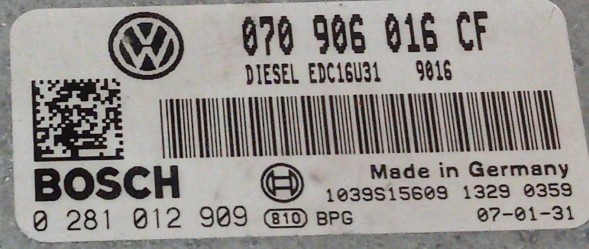 Volkswagen OE 070906016CF 0281012909 BEZ IMMO przygotowany w SDK Блок керування VW T5 070906016CF 0281012909 БЕЗ IMMO