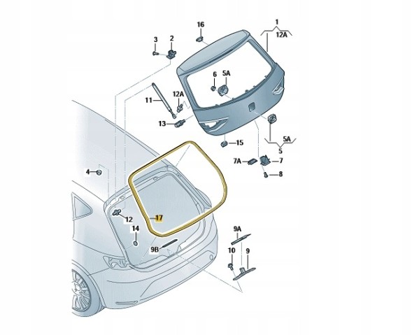 SEAT OE 5F9827705C9B9 ПРОКЛАДКА ЛЮКА БАГАЖНИКА ЧОРНИЙ АТЛАСНИЙ SEAT LEON 5F9827705C 9B9