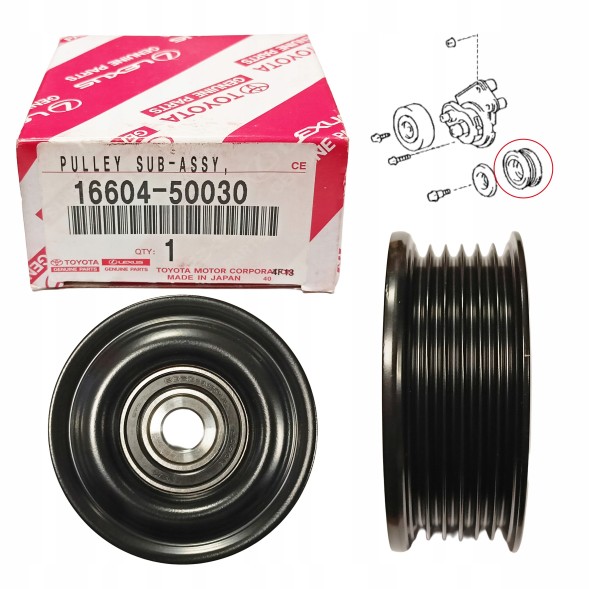 Toyota OE 16604-50030 Направляючий ролик ременя Micro Lexus LS400 LS430 GS430 GX470 SC430 OEM Toyota