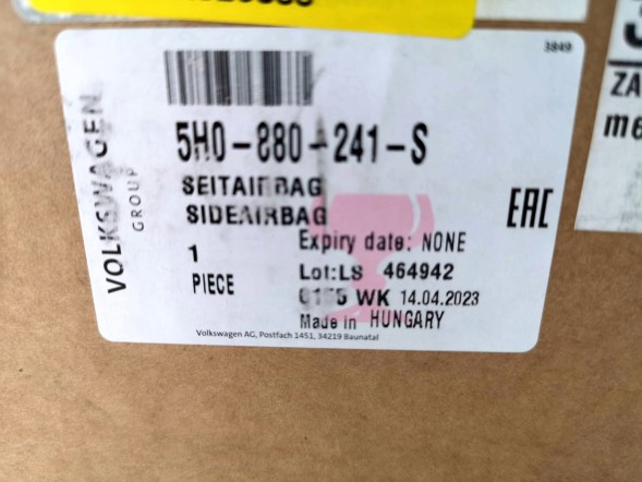 Volkswagen OE 5H0880241S, DWP526888OE ПОДУШКА БЕЗПЕКИ AIRBAG ЛІВА VW GOLF VIII 5H0880241S НОВА ОРИГІНАЛ
