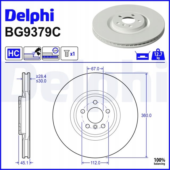 Delphi BG9379C Гальмівний диск передній лівий delphi