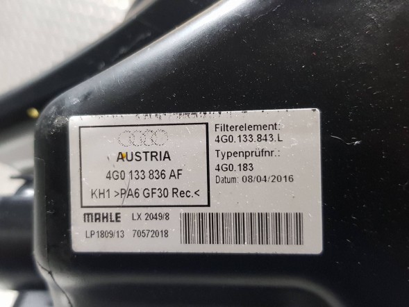 Audi OE S26371065 Корпус повітряного фільтра 4G0133836AF AUDI A6 RS6 4G0 C7 RS7 4G8