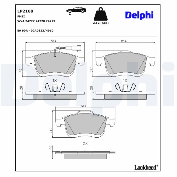 LP2168 DELPHI Комплект гальмівних колодок з 4 шт дисків
