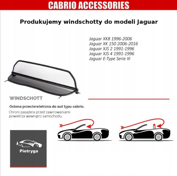 Cabrio Pietryga WTP00077 Вітрове скло Windschott Jaguar XJS4 1991-1996 кабріолет