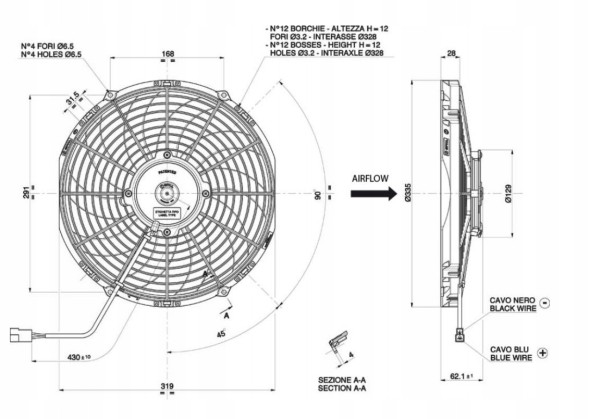 Spal 413140, TK781201, TK413140, 781201, 42569107 Spal wentylator va10-ap50/c-61a 12v - ss 305 мм