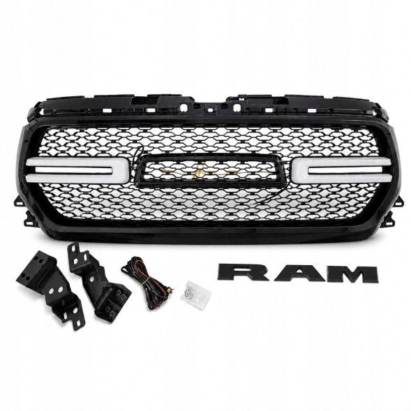 Китай JGD-RAM19-UGLEDGB Решітка-імітація бампера з LED + Поворотник - Глянсова DODGE RAM 1500 2019-2023