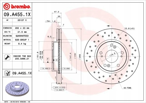 Brembo 09.A455.1X Brembo 09.A455.1x гальмівний диск